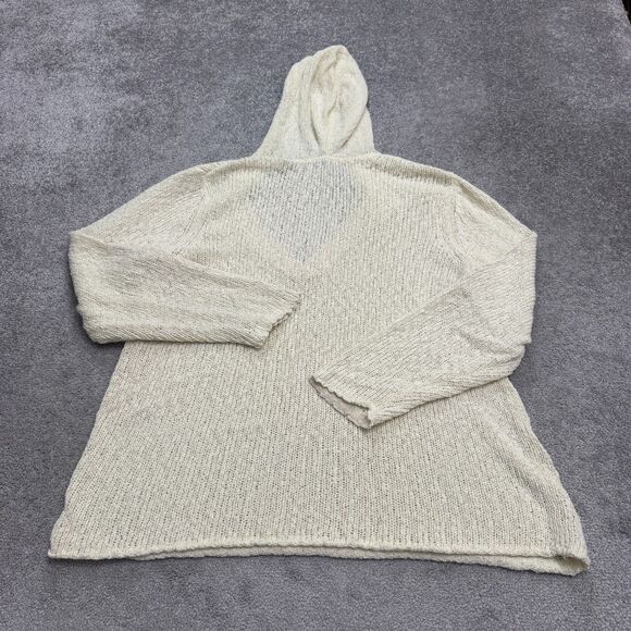 J.Jill Crochet Hoodie Pullover Sweater Womens 3X Plus Cream Cotton Nylon Knit - Picture 2 of 12